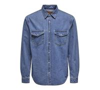 ONLY & SONS Herren Freizeit Hemd ONSBANE Denim -Regular Fit XS S M L XL XXL Blau, Größe:M, Farbe:Medium Blue Denim 22023247
