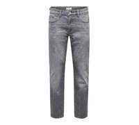 Straight-Jeans ONLY & SONS "ONSWEFT REGULAR WB 0021 TAI DNM NOOS", Herren, Gr. 31, Länge 34, blau (medium grau denim), Denim/Jeans, Obermaterial: 98% Baumwolle, 2% Elasthan, Abriebeffekte, regular fit