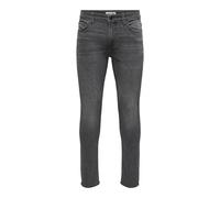 Slim-fit-Jeans ONLY & SONS "ONSLOOM SLIM BOX PIM DNM MU OTL", Herren, Gr. 33, Länge 32, medium grau denim, Denim/Jeans, Obermaterial: 50% Baumwolle, 30% Polyester, 18% Viskose, 2% Elasthan, Abriebeffe