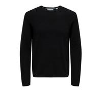 Strickpullover ONLY & SONS "ONSERIC REG 12 STRUC CREW KNIT", Herren, Gr. L, schwarz detail:with grau pinstripe, Strick, Obermaterial: 100% Baumwolle, unifarben, regular fit normal, Rundhals, eingefass