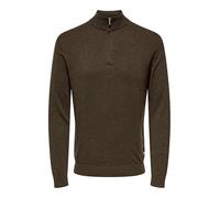 Troyer ONLY & SONS "ONSLOUI REG 12 MEL HALF ZIP KNIT NOOS", Herren, Gr. L, coffee bean detail:melange, Strick, Obermaterial: 60% Baumwolle, 20% Nylon, 20% Viskose, meliert, modisch, regular fit, Langa