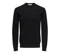Strickpullover ONLY & SONS "ONSLOUI REG 12 MEL CREW KNIT NOOS", Herren, Gr. XXL, schwarz, Strick, Obermaterial: 60% Baumwolle, 20% Nylon, 20% Viskose, unifarben, modisch, regular fit, Rundhals, Langar
