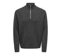 Troyer ONLY & SONS "ONSTING LIFE REG HALF ZIP KNIT NOOS", Herren, Gr. M, dunkelgrau melange, Strick, Obermaterial: 100% Baumwolle, meliert, regular fit normal, ohne Ausschnitt, Bündchen, Pullover Troy
