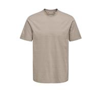Rundhalsshirt ONLY & SONS "ONSFRED LIFE RLX SS STRIPE TEE NOOS", Herren, Gr. L, desert taupe stripes:gardenia, Jersey, Obermaterial: 100% Baumwolle, gestreift, relaxed fit normal, Rundhals, Shirts Run