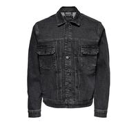 ONLY & SONS O&S Jeansjacke LED Zeppelin Denim Trucker Übergangsjacke Langarm Blouson Shacket ONSBART, Farben:Schwarz, Größe Jacken:L