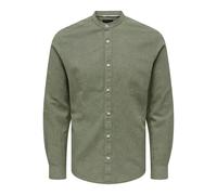 Langarmhemd ONLY & SONS "ONSCAIDEN LS SOLID LINEN MAO SHIRT NOOS", Herren, Gr. S, N-Gr, grün (swamp), Web, Obermaterial: 55% Baumwolle, 45% Leinen, unifarben, slim fit normal, Rundhals, 2-Knopf-Mansch