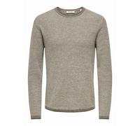 Strickpullover ONLY & SONS "ONSERIC REG 12 STRUC CREW KNIT", Herren, Gr. XL, beige (falcon detail:with silber lining), Strick, Obermaterial: 100% Baumwolle, unifarben, regular fit normal, Rundhals, ei