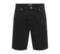 Shorts ONLY & SONS "ONSFADE BLACK 9087 AZG DNM SHORTS", Herren, Gr. M, N-Gr, schwarz (schwarz denim), Web, Obermaterial: 100% Baumwolle, unifarben, loose fit knielang, Hosen Shorts (65716145-M) schwar