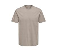 Rundhalsshirt ONLY & SONS "ONSFRED LIFE RLX SS STRIPE TEE NOOS", Herren, Gr. L, desert taupe stripes:gardenia, Jersey, Obermaterial: 100% Baumwolle, gestreift, relaxed fit normal, Rundhals, Shirts Run