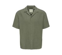 Kurzarmhemd ONLY & SONS "ONSLATHAM RLXSS RESORT LINEN STRUC 0257", Herren, Gr. XXL, N-Gr, grün (dusty olive), Web, Obermaterial: 55% Leinen, 45% Viskose, unifarben, relaxed fit normal, Hemden (8878113