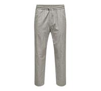 Schlupfhose ONLY & SONS "ONSLINUS CROP 0007 COT LIN PNT NOOS", Herren, Gr. S, N-Gr, bungee cord detail:two tone (weiß), Web, Obermaterial: 75% Baumwolle, 25% Leinen, unifarben, slim fit knöchellang, H