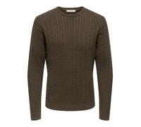 Strickpullover ONLY & SONS "ONSLOUI REG 12 CABEL CREW KNIT NOOS", Herren, Gr. L, coffee bean detail:melange, Strick, Obermaterial: 60% Baumwolle, 20% Nylon, 20% Viskose, meliert, regular fit normal, R