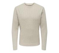 Strickpullover ONLY & SONS "ONSLOUI REG 12 CABEL CREW KNIT NOOS", Herren, Gr. M, oatmeal detail:melange, Strick, Obermaterial: 60% Baumwolle, 20% Nylon, 20% Viskose, meliert, regular fit normal, Rundh