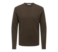 Strickpullover ONLY & SONS "ONSLOUI REG 12 MEL CREW KNIT NOOS", Herren, Gr. XL, coffee bean detail:melange, Strick, Obermaterial: 60% Baumwolle, 20% Nylon, 20% Viskose, meliert, regular fit hüftlang,