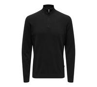 Troyer ONLY & SONS "ONSLOUI REG 12 MEL HALF ZIP KNIT NOOS", Herren, Gr. XL, schwarz, Strick, Obermaterial: 60% Baumwolle, 20% Nylon, 20% Viskose, unifarben, modisch, regular fit, Langarm Rippbündchen,