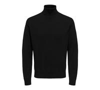 Stehkragenpullover ONLY & SONS "ONSLOUI REG 12 MEL ROLL KNIT NOOS", Herren, Gr. XXL, schwarz, Strick, Obermaterial: 60% Baumwolle, 20% Nylon, 20% Viskose, unifarben, regular fit hüftbedeckend, Rundhal