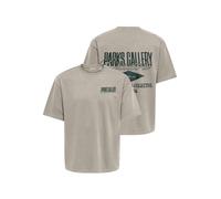 T-Shirt ONLY & SONS "ONSPARKS GALLERY AIR BOXY SS TEE NOOS", Herren, Gr. L, silber lining print:local creators, Jersey, Obermaterial: 50% Baumwolle, 27% Polyester, 23% Elastomultiester, bedruckt, regu