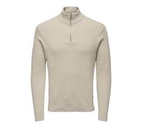 Strickpullover ONLY & SONS "OS Knit", Damen, Gr. XL, beige (silber lining), Strick, Obermaterial: 88% Baumwolle, 12% Nylon, unifarben, normal normal, hoch geschlossener Ausschnitt, gerader Abschluss,