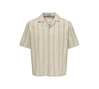 Kurzarmhemd ONLY & SONS "ONSWALKER RLX RESORT SS 035 SHIRT", Herren, Gr. L, N-Gr, chinchilla, Web, Obermaterial: 52% Baumwolle, 48% Polyester, gestreift, relaxed fit normal, Hemden (66647319-L) chinch