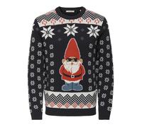 Rundhalspullover ONLY & SONS "ONSX-MAX REG CREW KNIT", Herren, Gr. S, blau (schwarz navy detail:santa), Strick, Obermaterial: 100% Baumwolle, gemustert, regular fit normal, Rundhals, Rippbündchen, Pul
