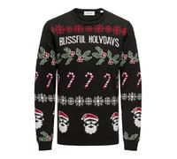 Strickpullover ONLY & SONS "ONSXMAS REG 5 ALLOVER CREW KNIT" Gr. M, schwarz (black) Herren Pullover (65700912-M) black