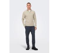 Strickpullover ONLY & SONS "OS Knit", Herren, Gr. L, beige (silber lining), Strick, Obermaterial: 88% Baumwolle, 12% Nylon, unifarben, modisch, normal normal, hoch geschlossener Ausschnitt, Langarm ge