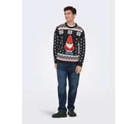Rundhalspullover ONLY & SONS "ONSX-MAX REG CREW KNIT", Herren, Gr. XXL, blau (schwarz navy detail:santa), Strick, Obermaterial: 100% Baumwolle, gemustert, regular fit normal, Rundhals, Rippbündchen, P