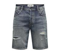 ONLY & SONS Herren Shorts Denim Midi Bermuda Mid Waist Pants Baumwolle Five-Poket Hose, Farben:Dunkelblau, Größe:L