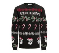 Strickpullover ONLY & SONS "ONSXMAS REG 5 ALLOVER CREW KNIT", Herren, Gr. L, schwarz, Strick, Obermaterial: 100% Polyacryl, gemustert, festlich, regular fit normal, Rundhals, Rippbündchen, Pullover St