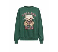 Sweatshirt ONLY "ONLBILA L/S BEAR O-NECK SWT", Damen, Gr. XS, pineneedle print:college, Sweatware, Obermaterial: 60% Baumwolle, 40% Polyester, bedruckt, modisch, Rundhals, Langarm, Sweatshirts (381631