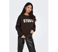 Sweatshirt ONLY "ONLSWEAT L/S CREW OVERSIZE STATE SWT", Damen, Gr. M, coffee bean detail:studio, terry emb., Sweatware, Obermaterial: 60% Baumwolle, 40% Polyester, loose fit normal, Rundhals, Rippbünd