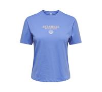 Kurzarmshirt ONLY "ONLDINA S/S CLUB TOP BOX JRS", Damen, Gr. S, ultramarine print:seashell, Jersey, Obermaterial: 100% Baumwolle, bedruckt, regular fit normal, Rundhals, Shirts, Baumwolle, regular fit
