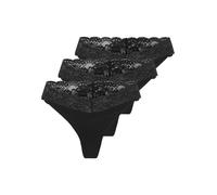 Tanga ONLY "ONLCHLOE LACE S.S THONG 3-PACK ACC", Damen, Gr. XS (34), schwarz pack:x3, Obermaterial: 75% Nylon, 25% Elasthan, unifarben, figurbetont, Unterhosen (32847004-XS) schwarz pack:x3