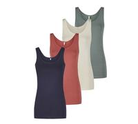 ONLY Tank Top Damen Baumwolle Stretch Slim Fit Onllive LUV 4er Pack Set Basic Shirt Rundhals Trägershirt Ärmellos Oberteile Einfarbig, Größe:S, Farbe:Pack 4