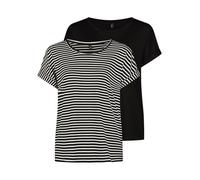ONLY Tshirt Damen Bluse Top ONLMOSTER 2er Pack Regular Fit Rundhals Basic Kurzarm Shirt Streifen, Größe:S, Farbe:Black w/cd Stripes