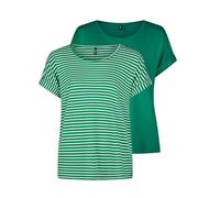 ONLY Tshirt Damen Bluse Top ONLMOSTER 2er Pack Regular Fit Rundhals Basic Kurzarm Shirt Streifen, Größe:M, Farbe:Jolly Green w/cd Stripes