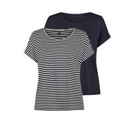 ONLY Tshirt Damen Bluse Top ONLMOSTER 2er Pack Regular Fit Rundhals Basic Kurzarm Shirt Streifen, Größe:XL, Farbe:Night Sky w/cd Stripes