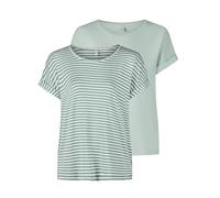 ONLY Tshirt Damen Bluse Top ONLMOSTER 2er Pack Regular Fit Rundhals Basic Kurzarm Shirt Streifen, Größe:L, Farbe:Jadeite w/cd Stripes