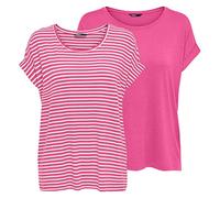 ONLY Tshirt Damen Bluse Top ONLMOSTER 2er Pack Regular Fit Rundhals Basic Kurzarm Shirt Streifen, Größe:XS, Farbe:Gin Fizz w/cd Stripes