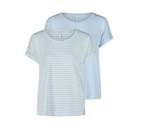 ONLY Tshirt Damen Bluse Top ONLMOSTER 2er Pack Regular Fit Rundhals Basic Kurzarm Shirt Streifen, Größe:S, Farbe:Cashmere Blue w/cd Stripes