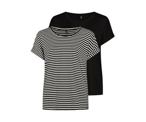 ONLY Tshirt Damen Bluse Top ONLMOSTER 2er Pack Regular Fit Rundhals Basic Kurzarm Shirt Streifen, Größe:M, Farbe:Black w/cd Stripes