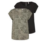 ONLY Tshirt Damen Regular Fit ONLVIC 2er Pack Rundhals Kurzarm Bluse Top Sommer Basic Muster Einfarbig Schwarz 42, Größe:42, Farbe:Black (15284243)