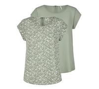 ONLY Tshirt Damen Regular Fit ONLVIC 2er Pack Rundhals Kurzarm Bluse Top Sommer Basic Muster Einfarbig Grün 40, Größe:40, Farbe:Lily Pad (15284243)