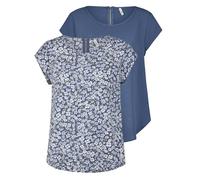 ONLY Tshirt Damen Regular Fit ONLVIC 2er Pack Rundhals Kurzarm Bluse Top Sommer Basic Muster Einfarbig Blau 42, Größe:42, Farbe:Vintage Indigo (15284243)