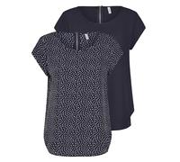 ONLY Tshirt Damen Regular Fit ONLVIC 2er Pack Rundhals Kurzarm Bluse Top Sommer Basic Muster Einfarbig Blau 36, Größe:36, Farbe:Night Sky (15284243)