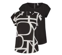 ONLY Tshirt Damen Regular Fit ONLVIC 2er Pack Rundhals Kurzarm Bluse Top Sommer Basic Muster Einfarbig, Größe:44, Farbe:Black/Maritime Great Logo (15284243)