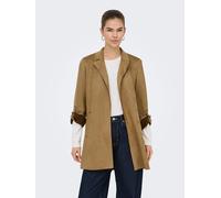 Langjacke ONLY "ONLJOLINE FAUX SUEDE COAT LIFE CC OTW", Damen, Gr. S, braun (cognac), Web, Obermaterial: 92% Polyester, 8% Elasthan, unifarben, regular fit, tiefer V-Ausschnitt, mit Riegel, Jacken, mi