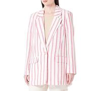 ONLY Women's ONLCARO-Lana L/S OVS Linen CC TLR Blazer, Cloud Dancer/Stripes:PINK Yarrow & Oxford TAN, M