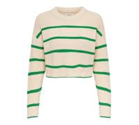 ONLY Women's ONLMALAVI L/S Cropped Pullover KNT Strickpullover, Pumice Stone/Stripes:Green BEE, L