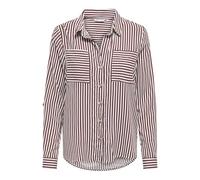 Hemdbluse ONLY "ONLYASMIN SHIRT L/S WVN NOOS", Damen, Gr. XS, cappuccino stripes:weiß, Web, Obermaterial: 100% Viskose, gestreift, casual, regular fit, Langarm, Blusen (68697767-XS) cappuccino stripes